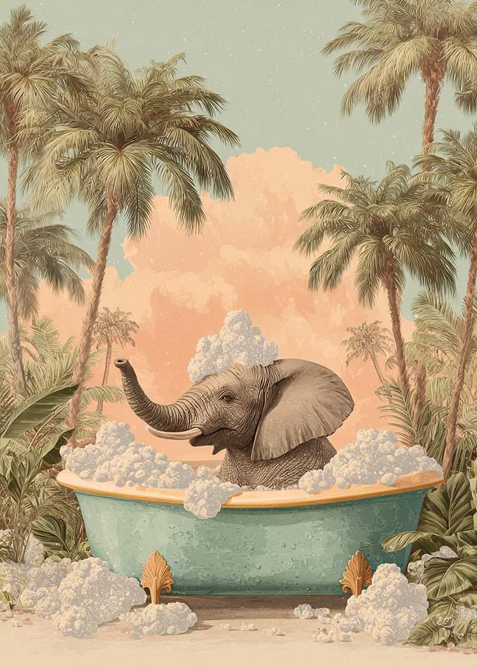 Elephant in Bathtub with Tropical Background