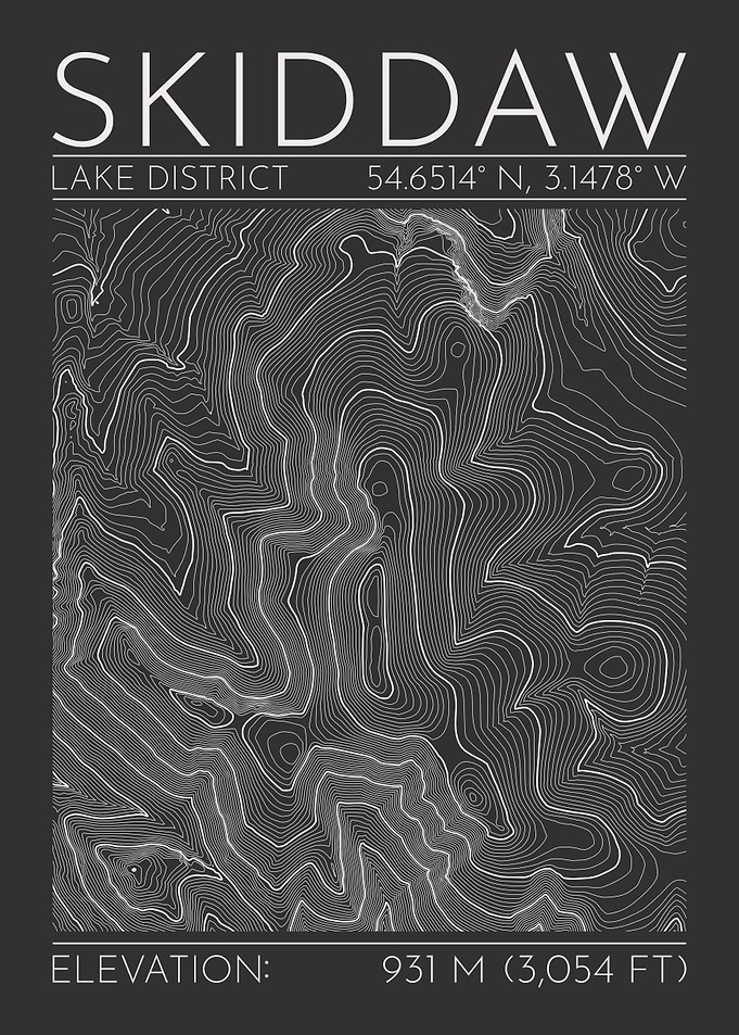 Skiddaw Lake District Topographic Contour Map