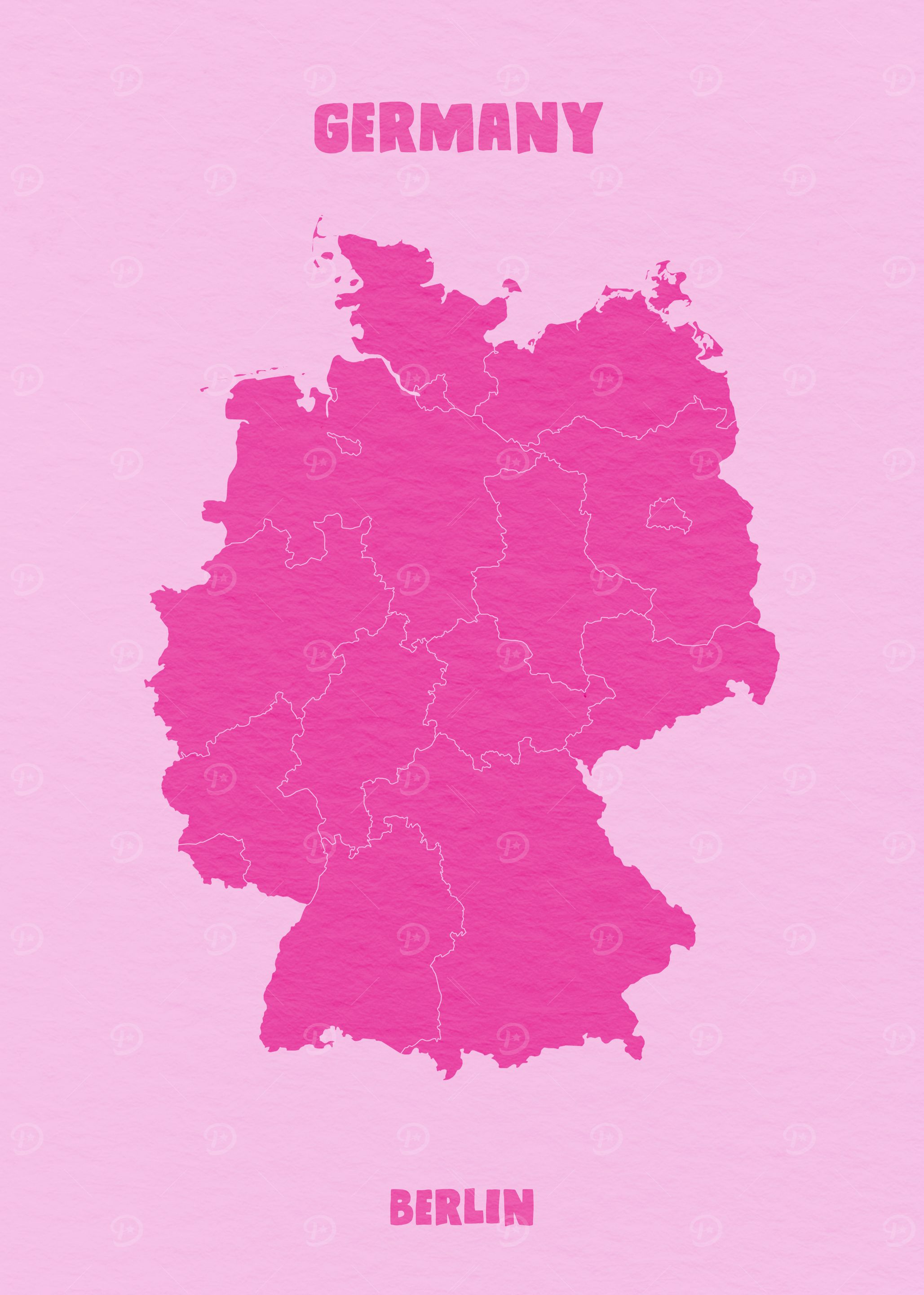 Pink Germany Map with Berlin Text