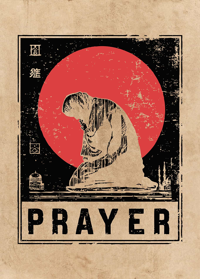 Prayer Illustration with Red Sun