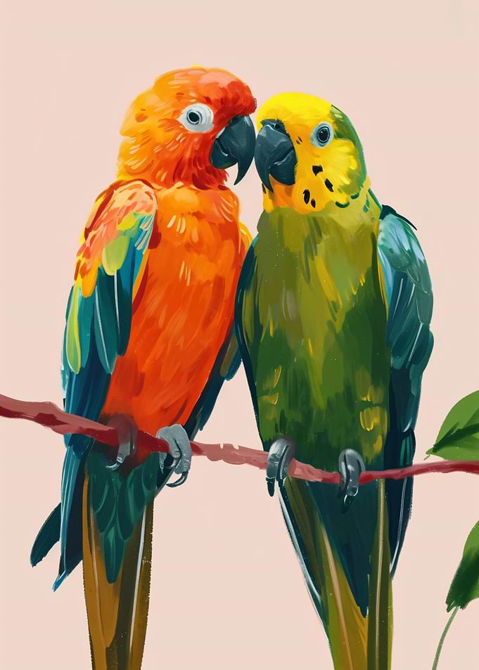 Two colorful parrots on a branch
