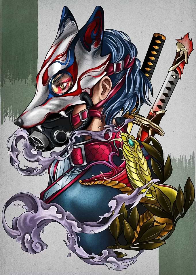 Fox Mask Warrior with Katana