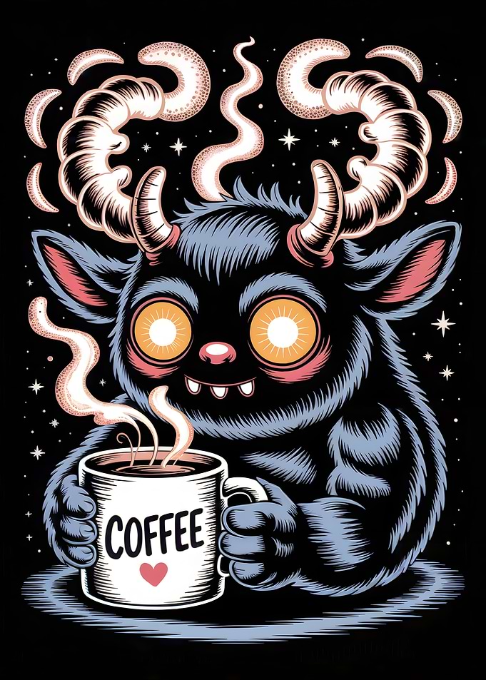 Monster with Coffee Mug Illustration