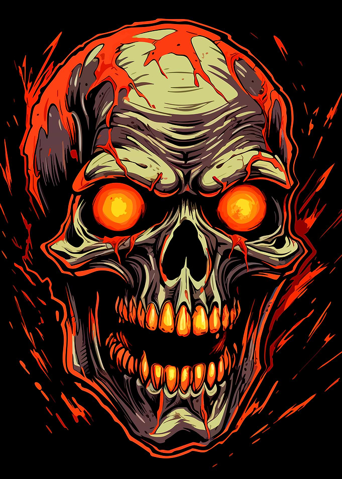 Fiery Skull Illustration on Black Background