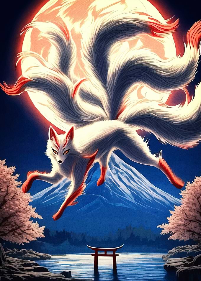 Nine-tailed fox Mount Fuji