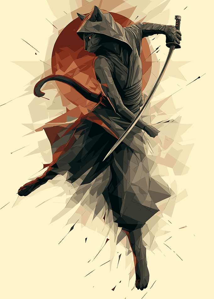 Cat Samurai Warrior with Katana
