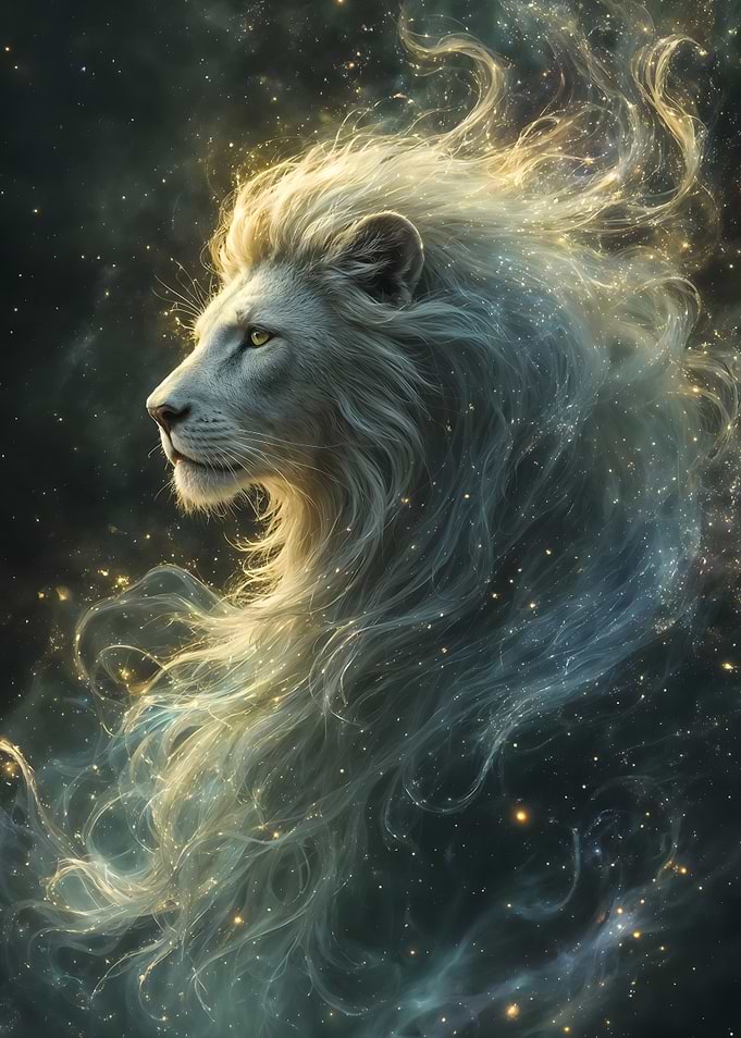 Celestial Lion in Starry Nebula