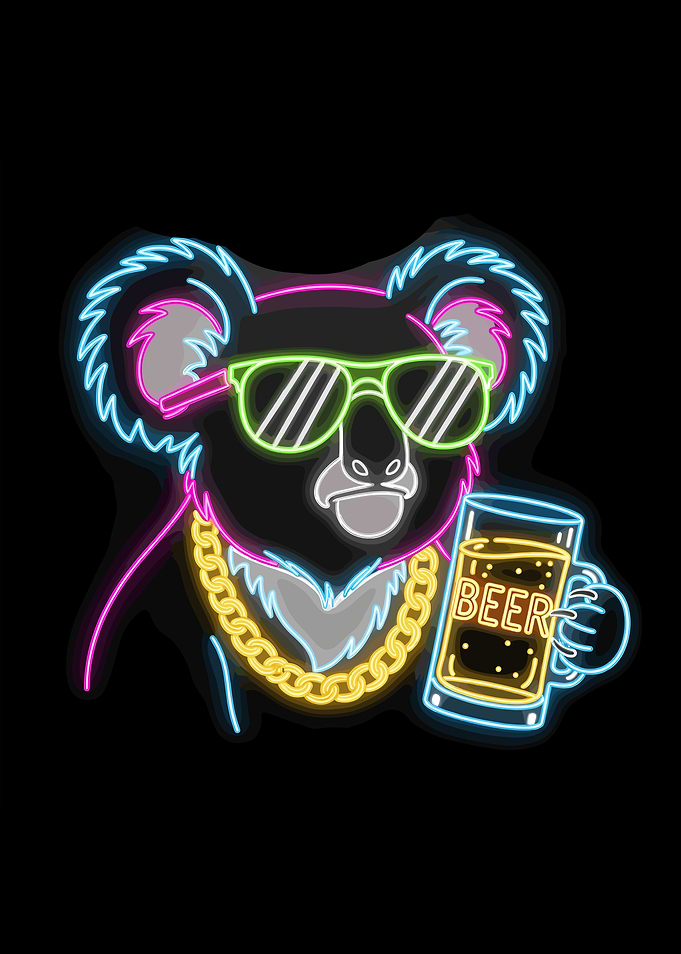Cool Koala with Beer Neon Art