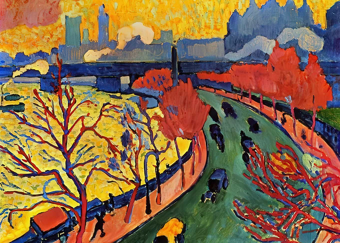 Expressionist Cityscape Painting with Road and Cars, andre derain paintings​