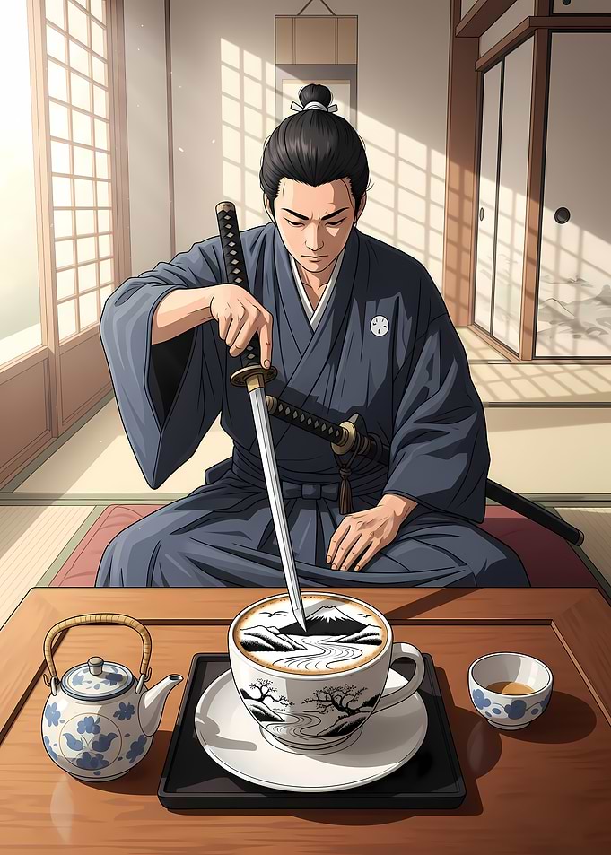 Japanese Samurai Coffee Art