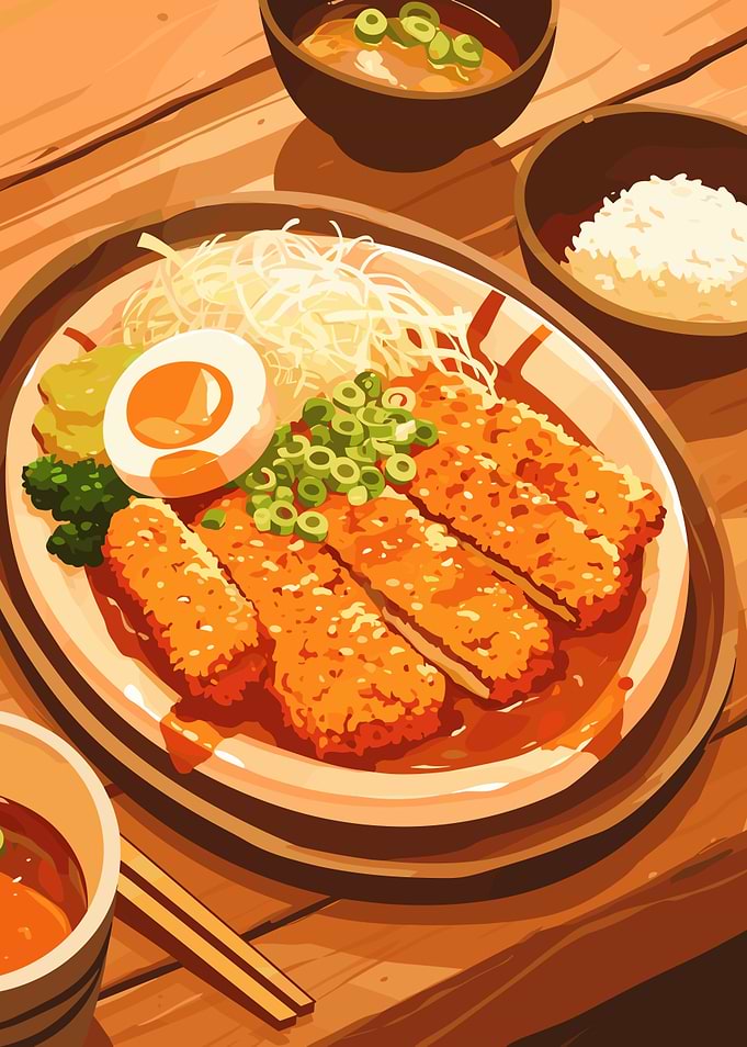Japanese Tonkatsu Meal Illustration