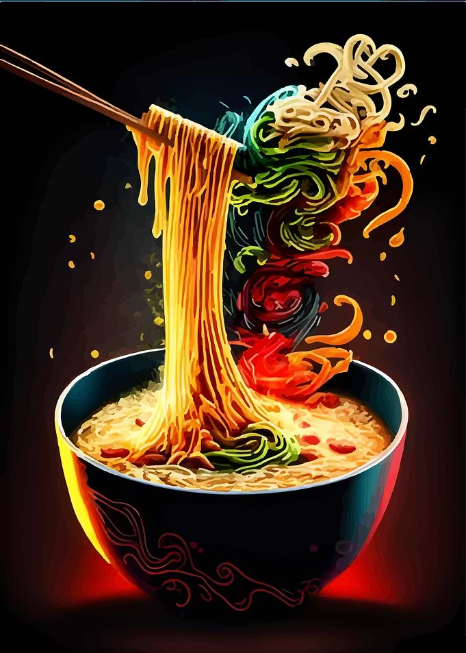 Colorful Ramen Bowl with Chopsticks