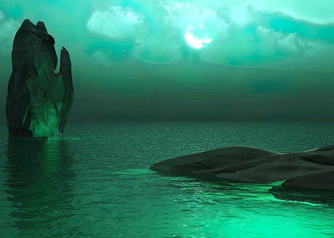 Emerald Ocean Landscape with Rock Formations