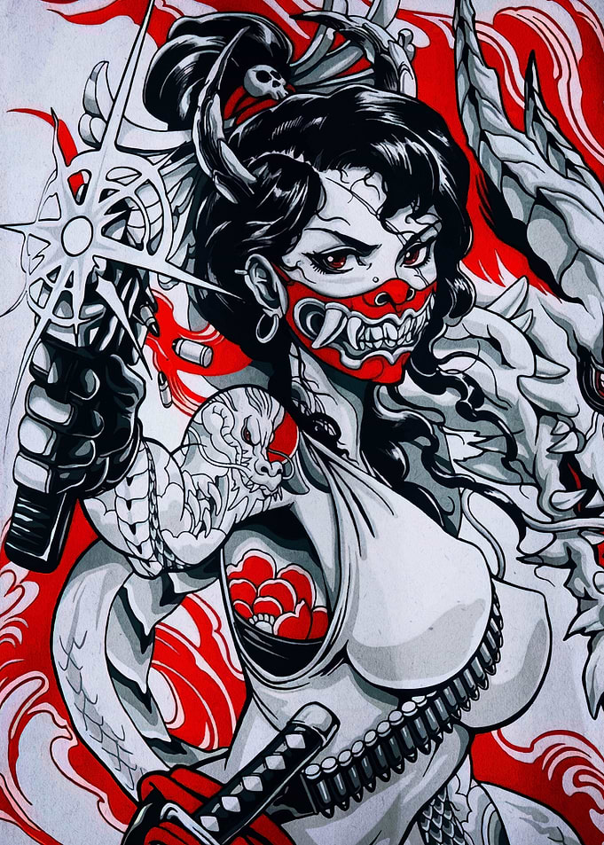 Cyberpunk Geisha Warrior Illustration