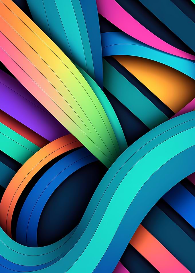 Interwoven Gradient Ribbon Arcs — Vertical 3D Paper-Cut Abstract