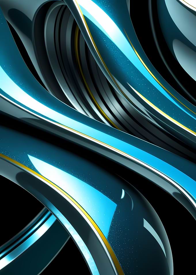 Iridescent Teal Chrome Ribbons with Gold Accents — Futuristic 3D Abstract