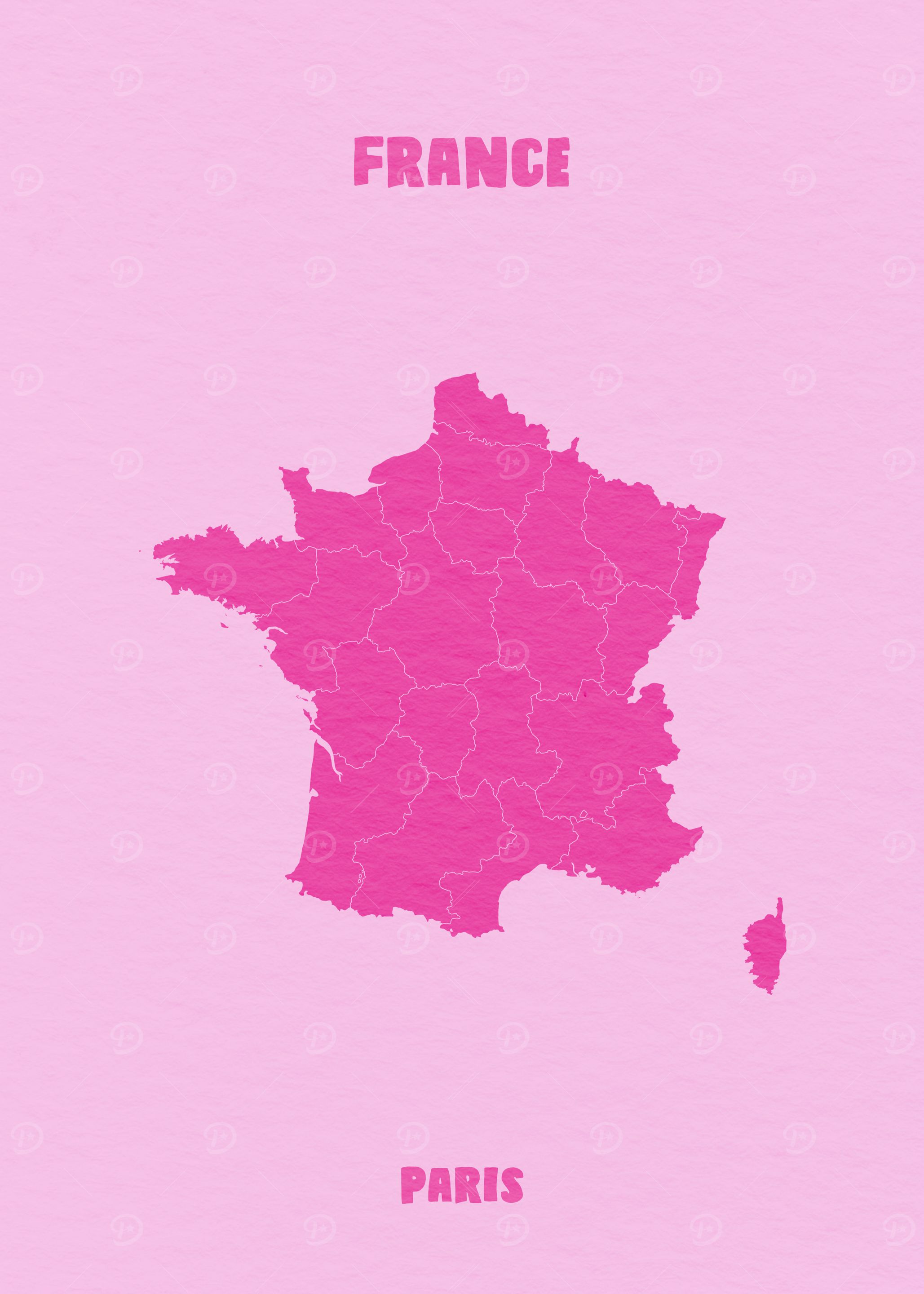 Pink France Map with Paris