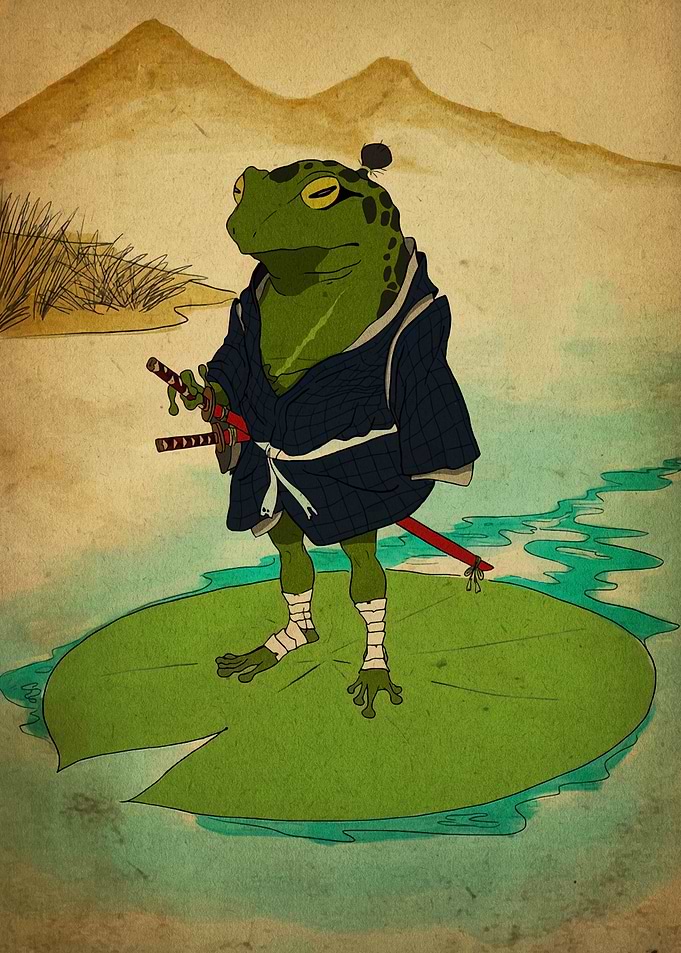 Frog Samurai on Lily Pad