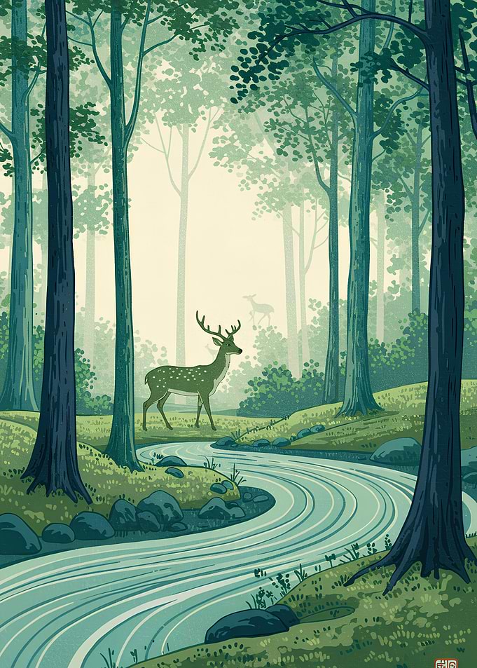 Deer in Forest Illustration