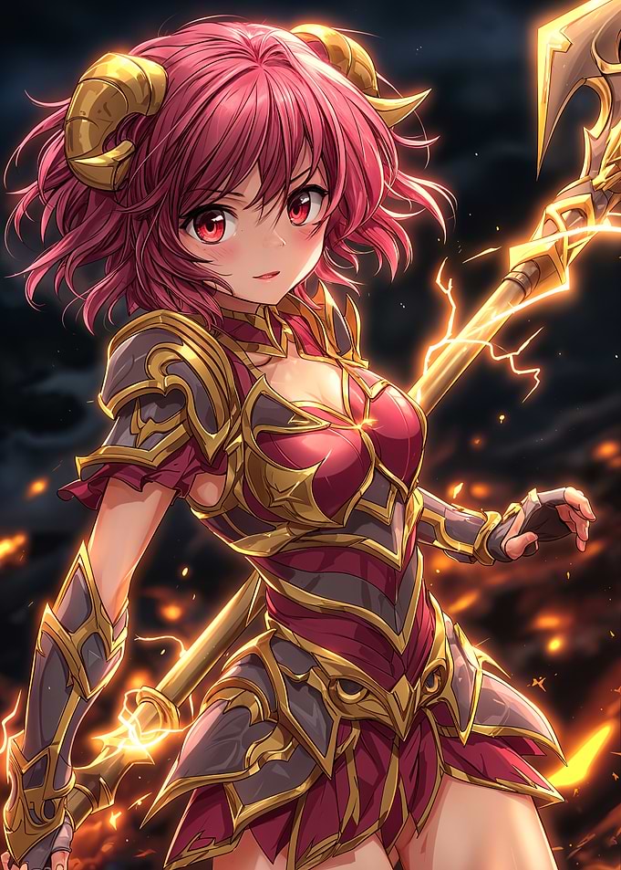 Anime Girl Warrior with Horns