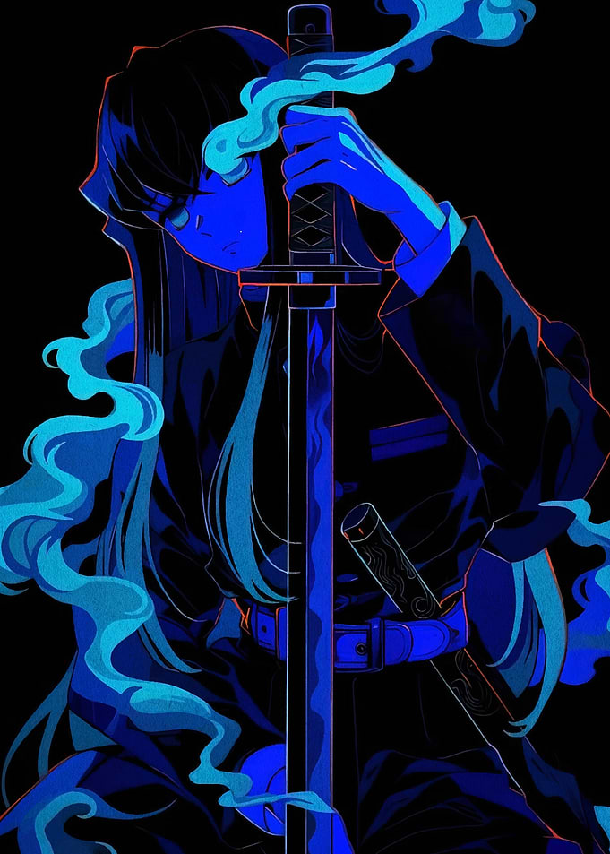 Blue Anime Character with Sword