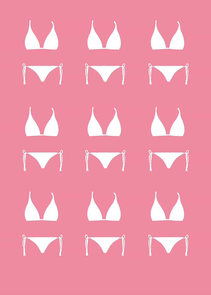 White Bikini Pattern on Pink Background