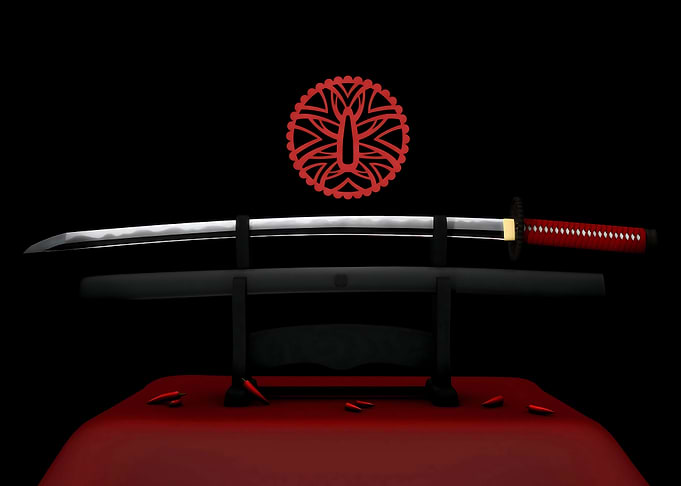 Katana Sword Display with Red Accents