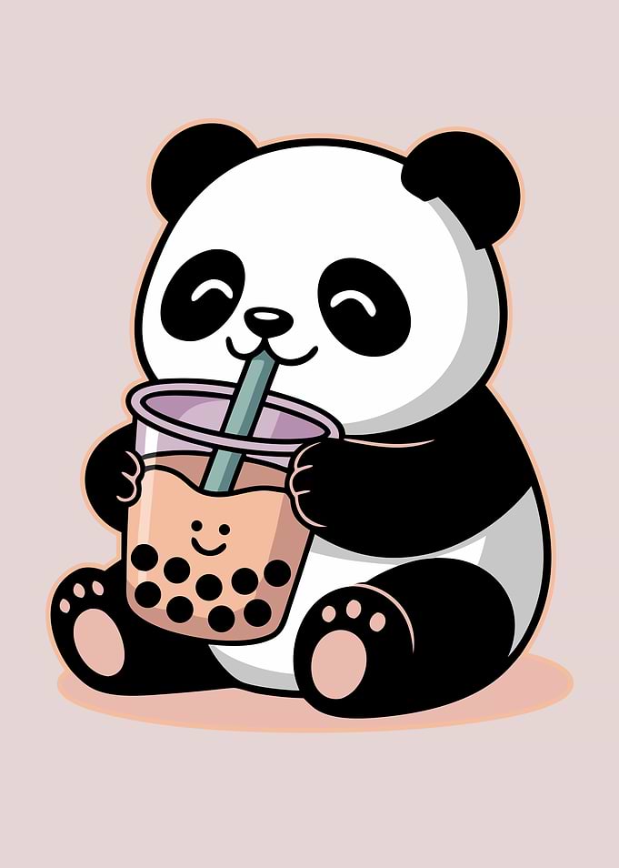 Cute Panda Drinking Bubble Tea Cartoon