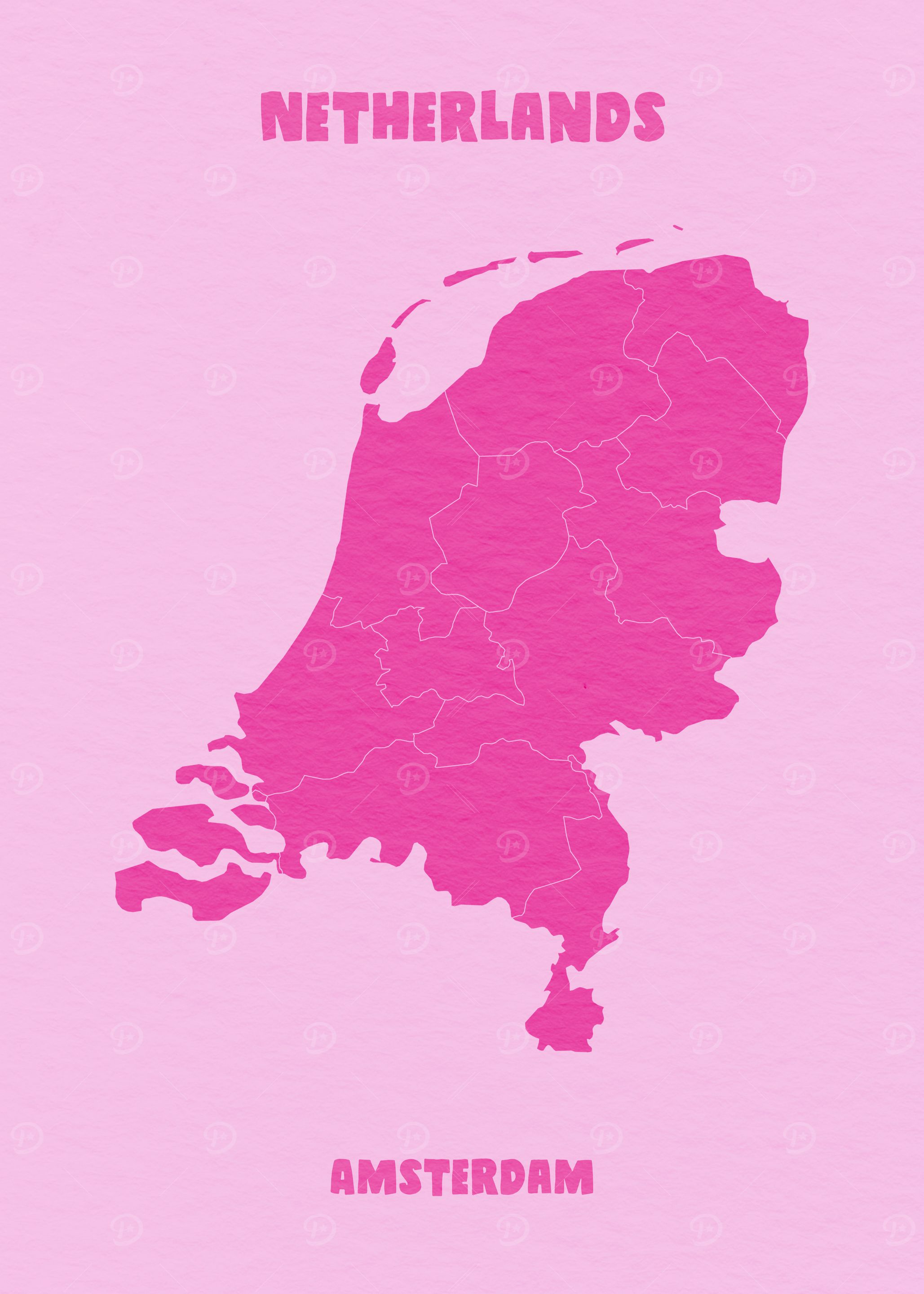 Pink Netherlands Map with Amsterdam