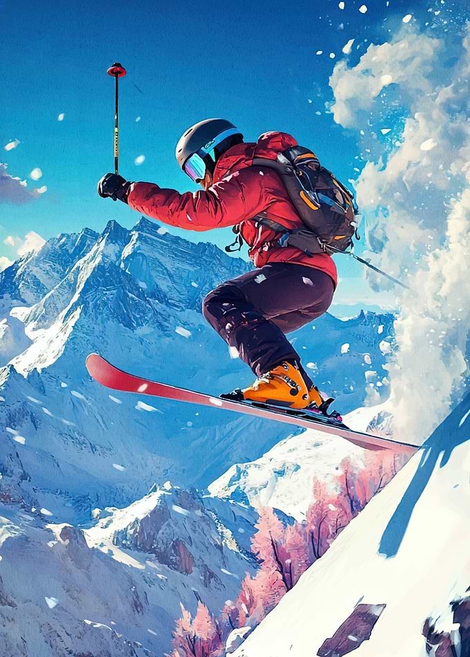 Skier in Action Snowy Mountain