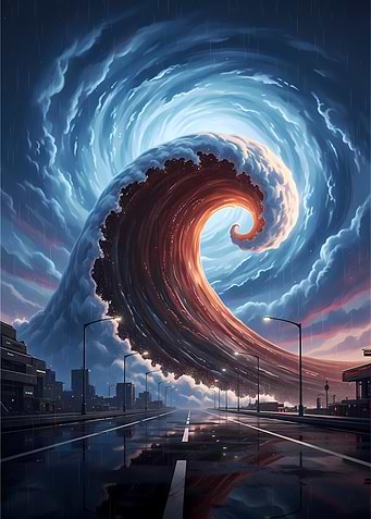 Surreal Cyberpunk Coffee Wave – Dramatic Digital Painting