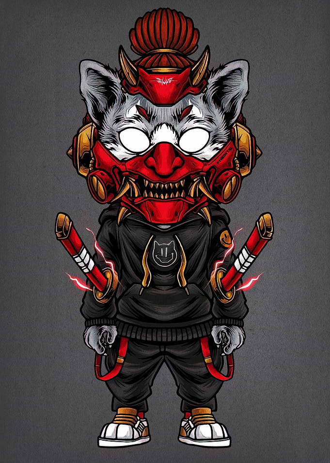 Cyberpunk Cat Samurai Illustration