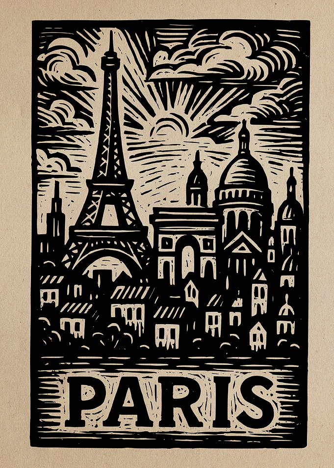 Paris Skyline Black and White Print