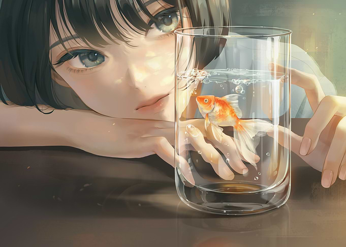 Girl with Goldfish in Glass