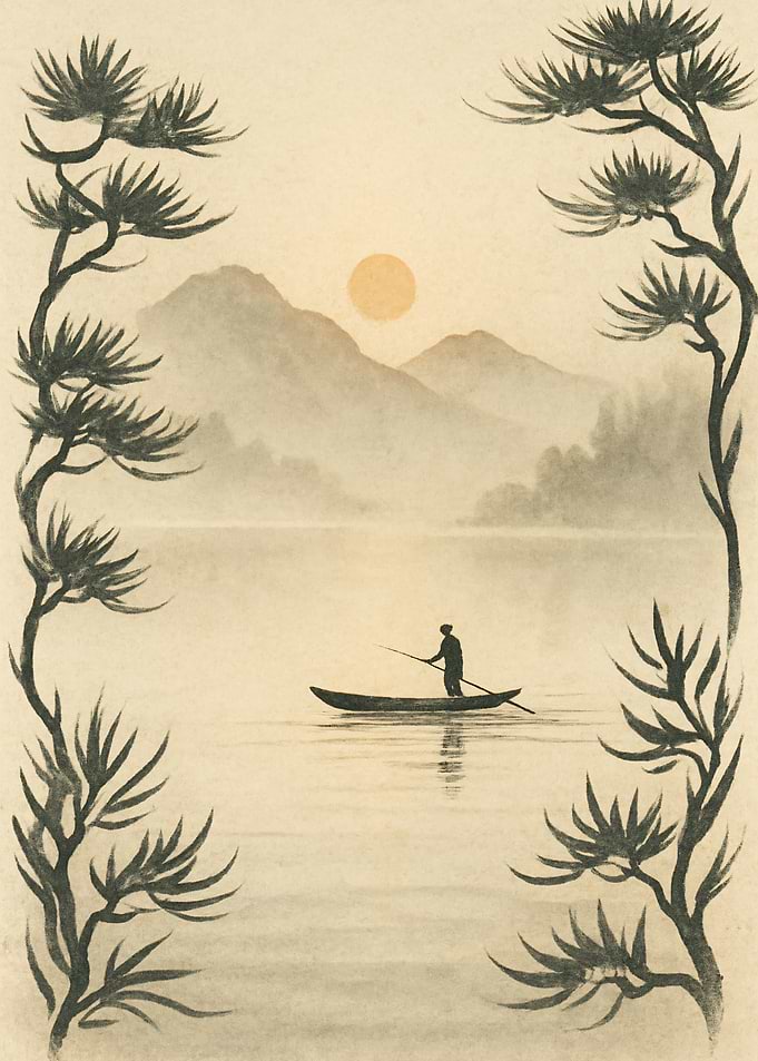 Serene Lake Scene with Boat and Trees