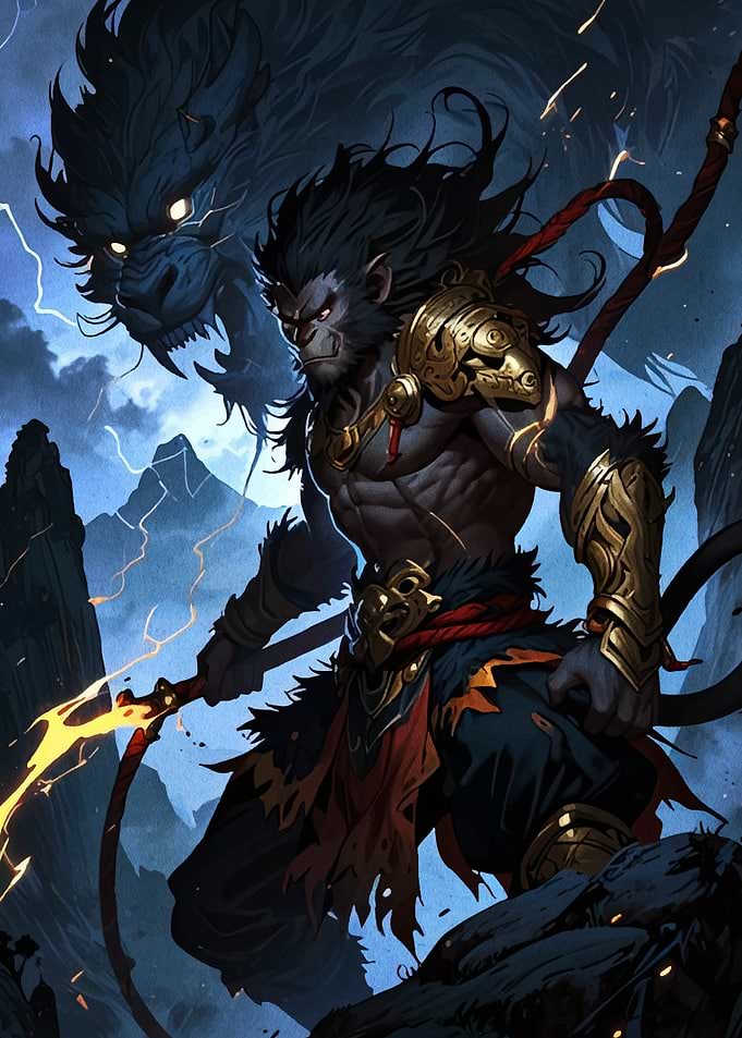 Monkey King with Dragon Digital Art