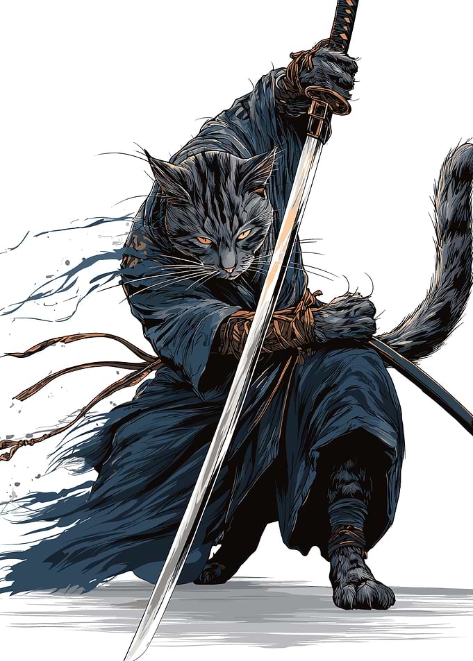 Samurai Cat Warrior with Katana