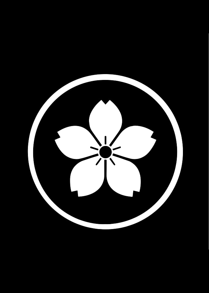 White Sakura Flower Kamon on Black