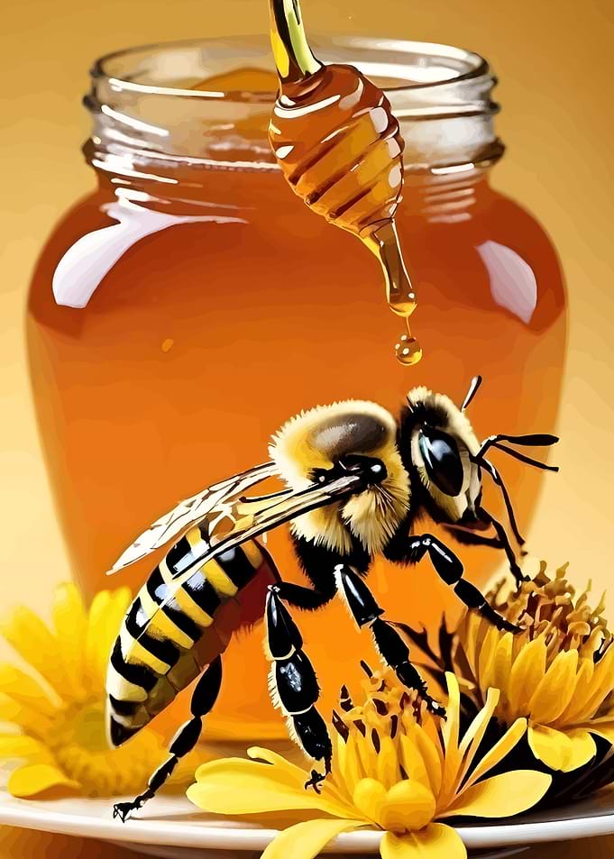Honey Bee and Jar of Honey
