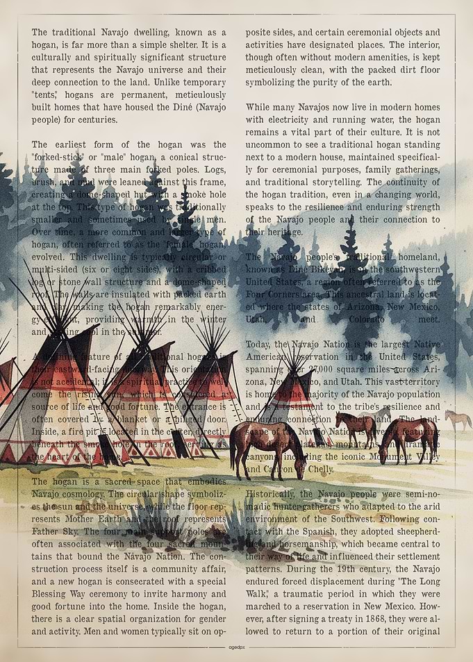 Navajo Hogan Landscape with Horses