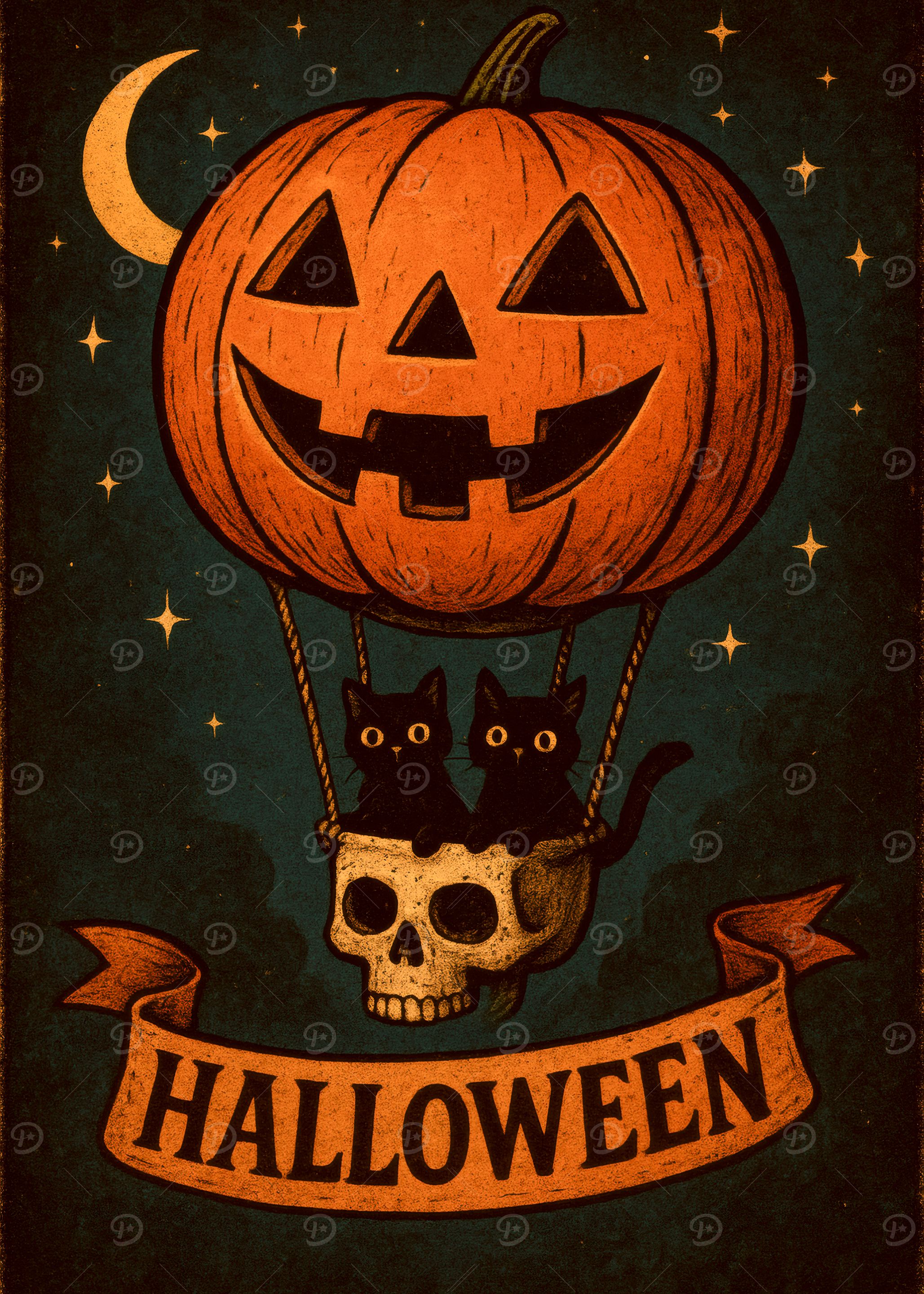 Halloween Pumpkin Balloon with Black Cats