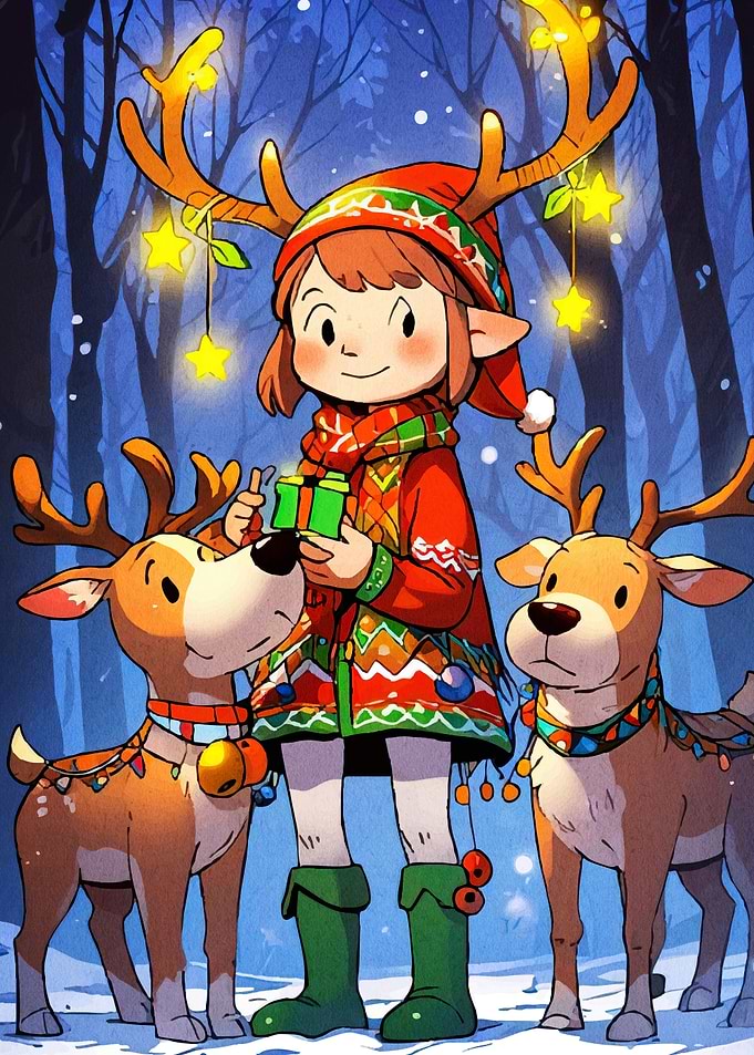 Festive Girl Reindeer Winter