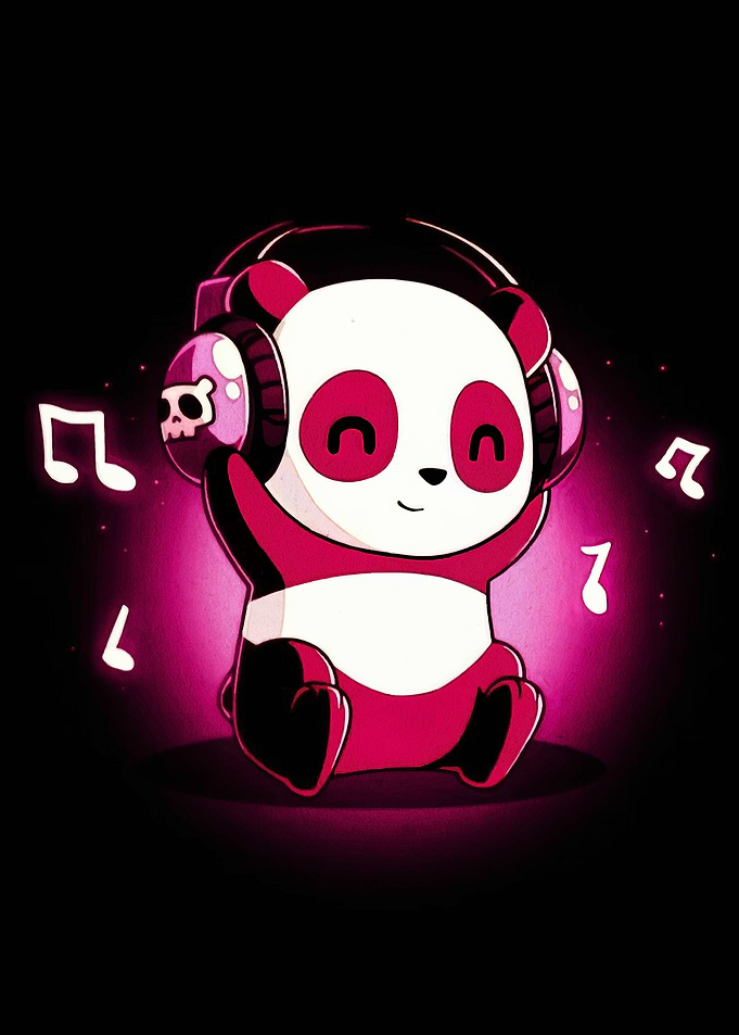 Panda with Headphones Listening to Music