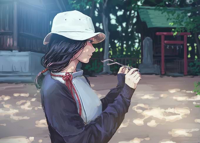 Anime girl with glasses in Japan
