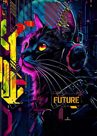 Cyberpunk Cat with Headphones