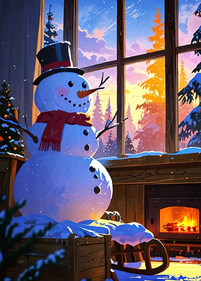 Cozy Winter Scene Snowman