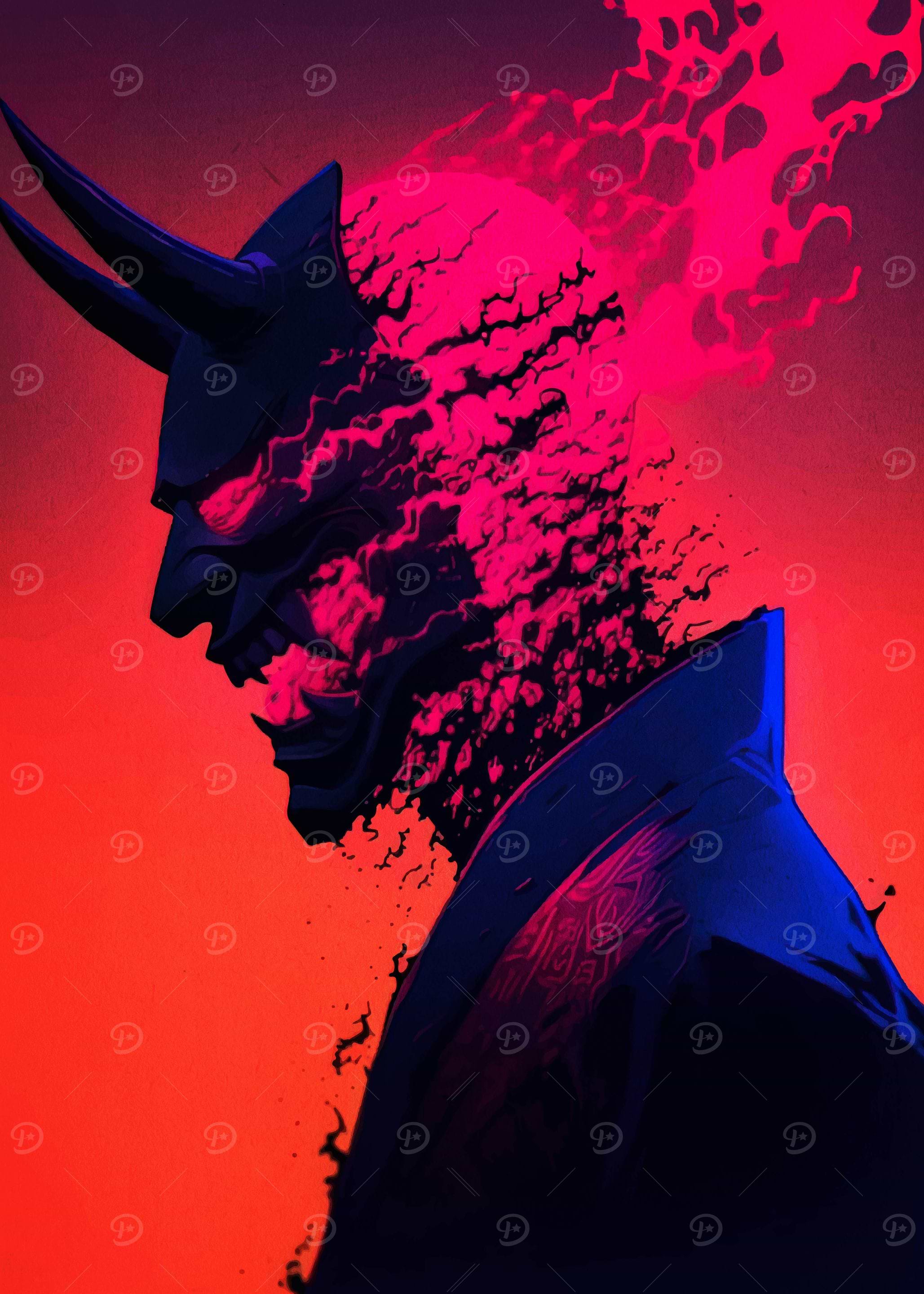 Demon Oni Mask with Fiery Effect
