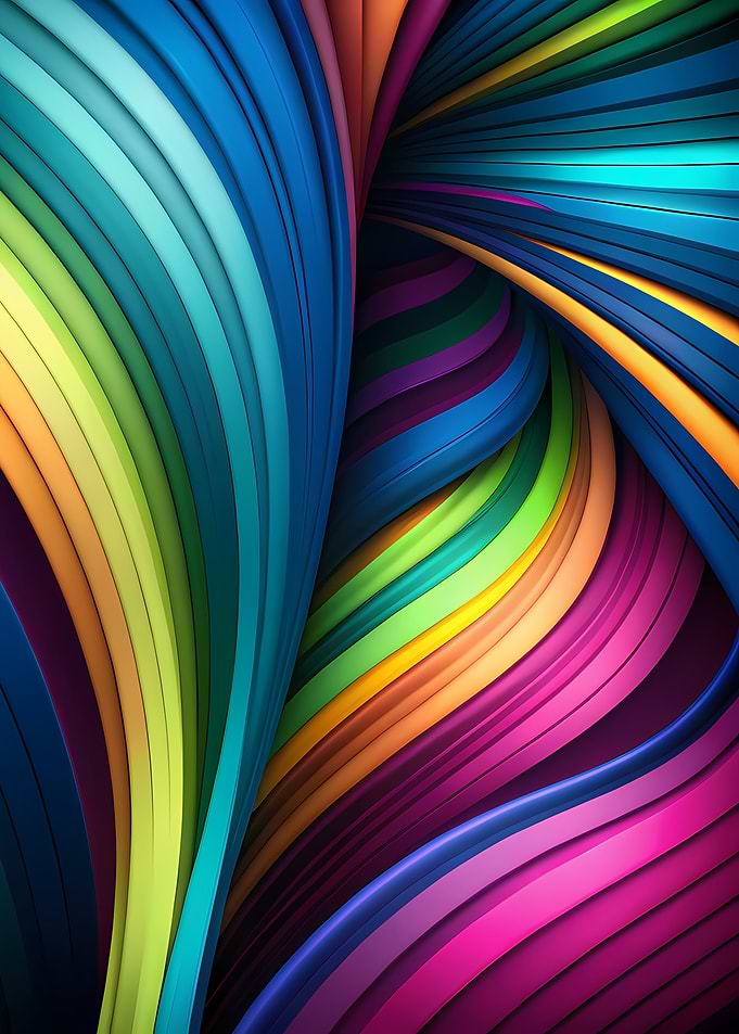 Vertical Swirl of Rainbow Layered Ribbons — 3D Paper-Cut Abstract Flow