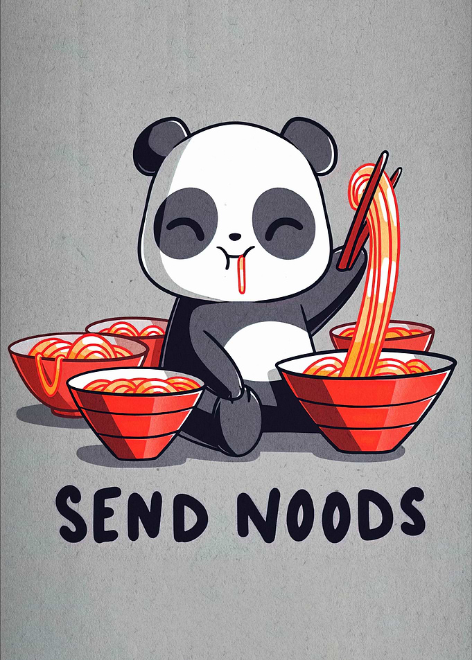 Cute Panda with Noodles Cartoon