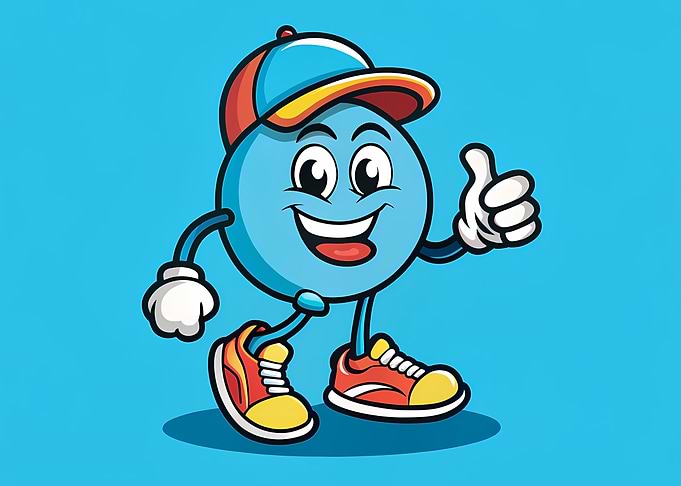 Cheerful Blue Round Mascot with Cap — Thumbs Up Cartoon Character